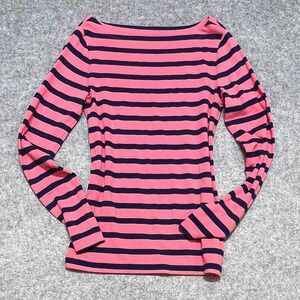 Gap Modern Tee Womens Pink Navy Blue Striped Boat Neck Long Sleeve Y2K Medium